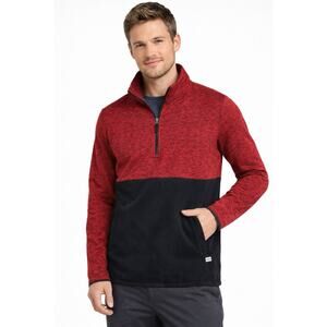 DSG Men Quarter 1/4 Zip Pullover Fleece Sweater Red Black Athletic Jacket M NWT